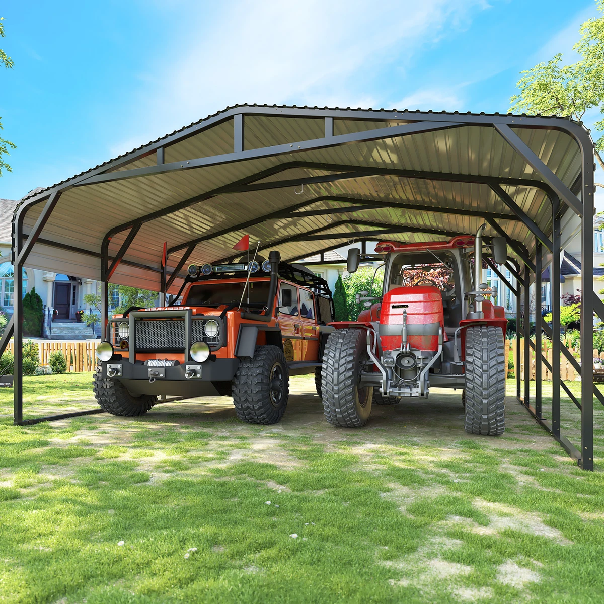 20x 20 ft Heavy Duty Metal Carport Garage with triangular support