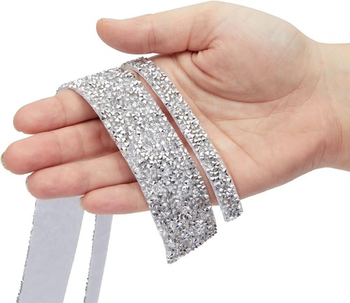 4 Size Silver Crystal Rhinestone Adhesive Strips Crafts Decor Gifts 0.4" - 1.2" - 第 3/8 張圖片