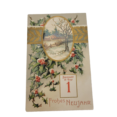 German Happy New Year Jan 1 Frohes Neujahr 1908 Postcard Germany Stamp Cancel - Picture 2 of 5