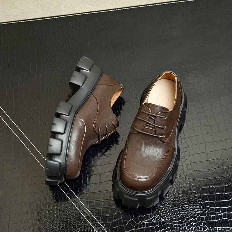 【GRANCY】l Plate Leather Shoes Lace Up Men's Thick Shoe Sole Heels Punk Platform Low Top