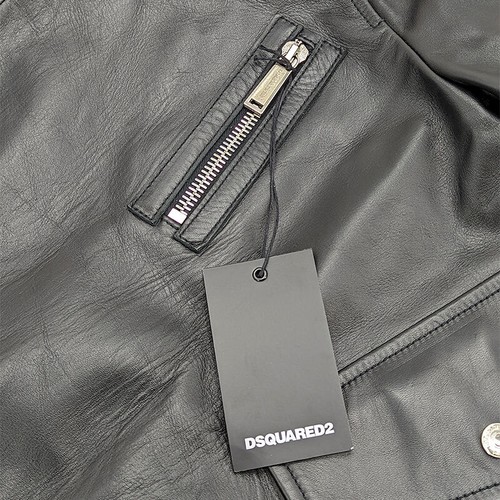 DSQUARED2 S71AN0198 Herren Bikerjacke Reißverschluss Leder Racer Winter Mantel - Bild 4 von 10