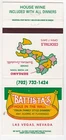 Battista's Hole in the Wall Restaurant Matchbook Cover Las Vegas Empty icmsc5