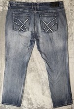 Kenneth Cole Jeans Mens 38x32 Reaction Blue Relaxed Straight Faded Whiskered