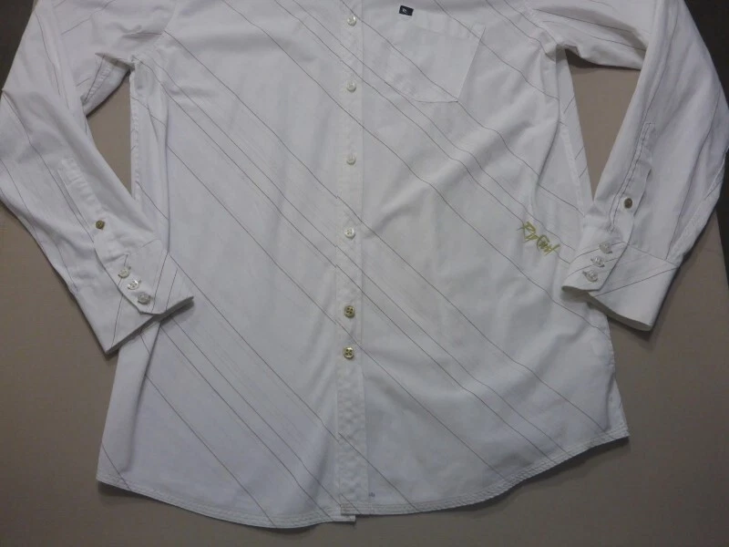 102 MENS EX-COND RIP CURL WHITE / CHOC STRIPED L/S SHIRT SZE XXL $100 RRP. - Image 3 of 4