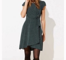 LOFT GREEN Polka Dots FAUX WRAP DRESS SIZE 4 Cap Puff Sleeve Side Knot Tie R41