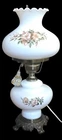 Large VTG GWTW Oil Electrified Parlour Milk Glass Lamp~Hand Painted Floral~3 Way