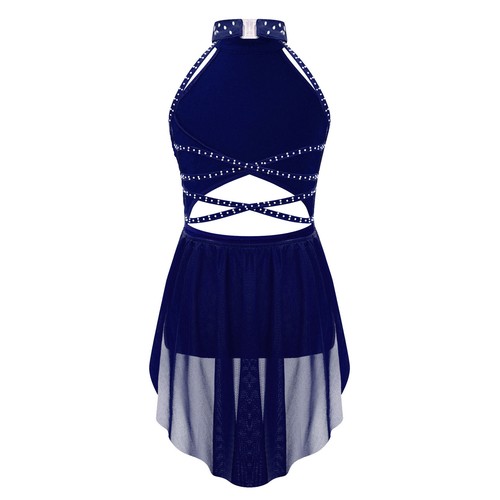 Kids Dance Rhinestone Leotard School Dress Samba Lyrical Mesh Girls Glittery - Picture 46 of 73
