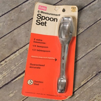 FOLEY Measuring Spoons Stainless Steel Set of 6 Snap-Lock Vintage Packaging