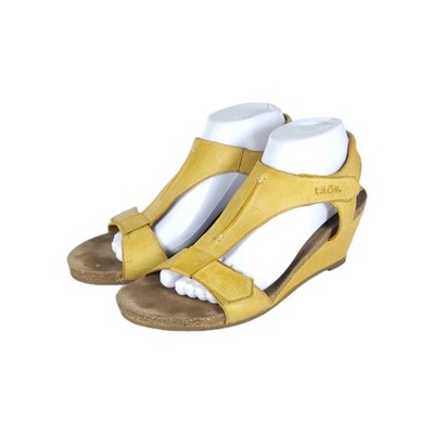 Taos Women s Sheila EU40 US 9-9,5 Yellow Leather T Strap Open-Toe Wedge Sandal 