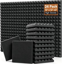 24 Pack Black 12 x 12 x 2 Inches Pyramid Acoustic Foam Panels High Density
