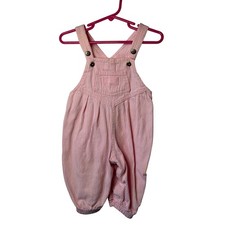 VTG OshKosh B'gosh Overalls Pink Hickory Stripe Cotton Romper 3/6M Baby Girls