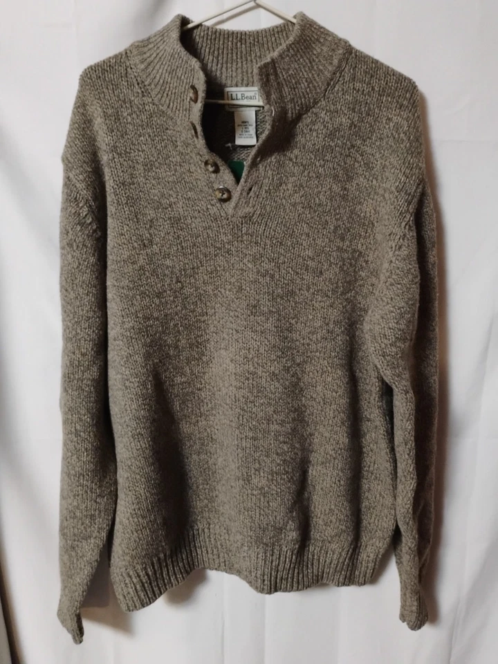 LL Bean Ragg ягненка шерсти половина пуговицы Henley свитер мужской большой песок новый с Ярлыками - Изображение 2 из 4