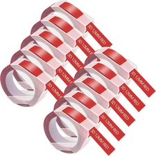 10PK For DYMO 3D Embossing Label Tape Organizer Xpress A521202 White on Red 12mm