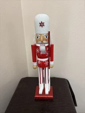 CHRISTMAS WOODEN NUTCRACKER 15in Tall SOLDIER Dressed in Red And White