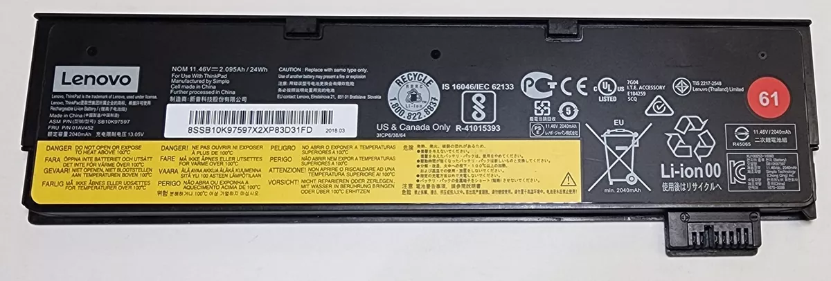 Lenovo Thinkpad T470 T480 3 cell Battery