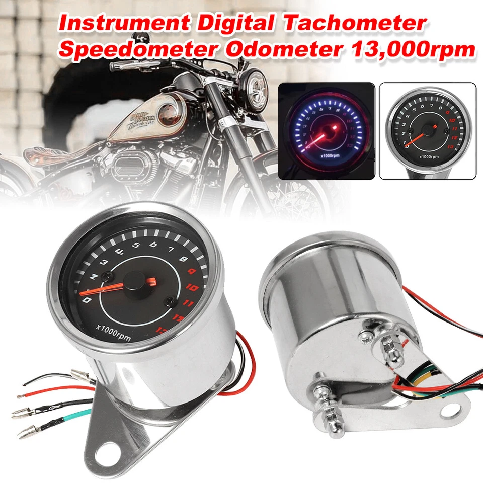 Nuevo Retroiluminación LED Universal Tacómetro Velocímetro Velocímetro Medidor Para Motocicleta Foto 4 de 4