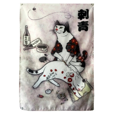 Cat Ukiyo-e Tattoo Art Poster Mural Wall Hanging Flag Banner Home Decor Painting