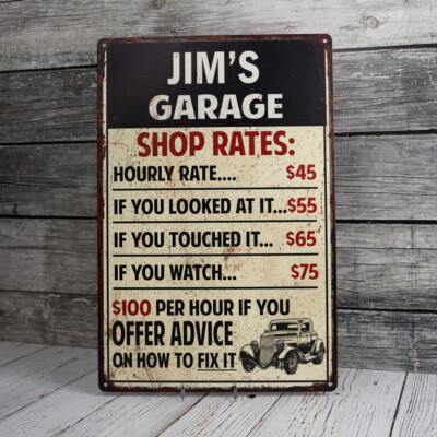 Panneau De Garage Personnalisé Style Industriel - Plaque Métal Nom Personnalisé, Look Rouillé