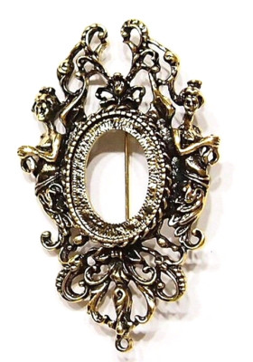 6 of 25x18mm Antique Gold Victorian Muses Graces Brooch Pendant Settings 65x40mm