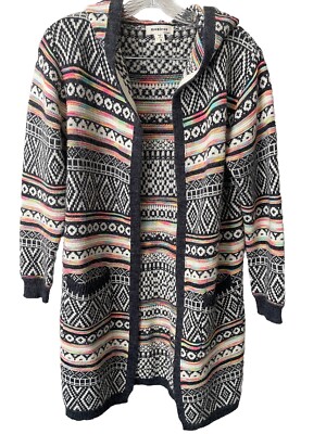 Monteau Womens M Aztec Western Long Open Sweater Cardigan