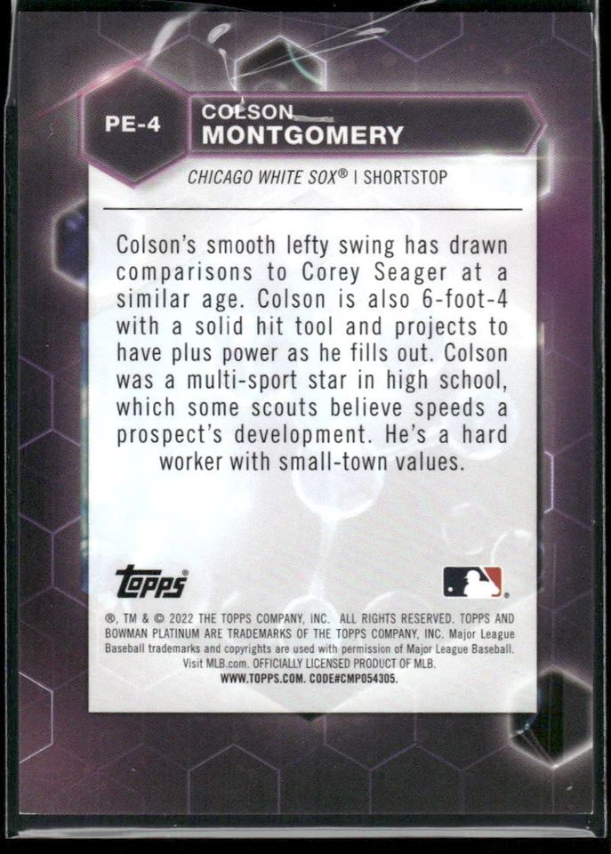 #PE-4 Colson Montgomery 2022 Bowman Platinum #/250 Precious Elements Purple - Image 2 of 2