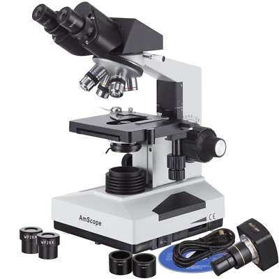 AmScope 40X-2000X Compound Binocular Microscope + 1.3 MP Digital Camera