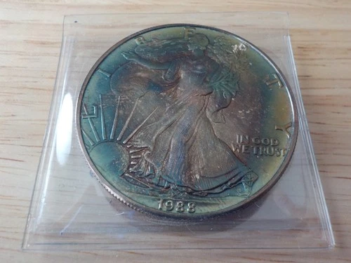 Toned - 1988 American Silver Eagle 1 Troy Oz .999 Fine Silver