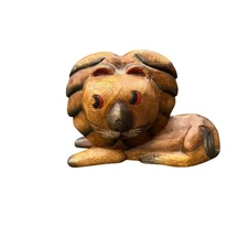 Vtg Hand Carved & Painted Folk Art Big Headed Lion Thailand 7.25"