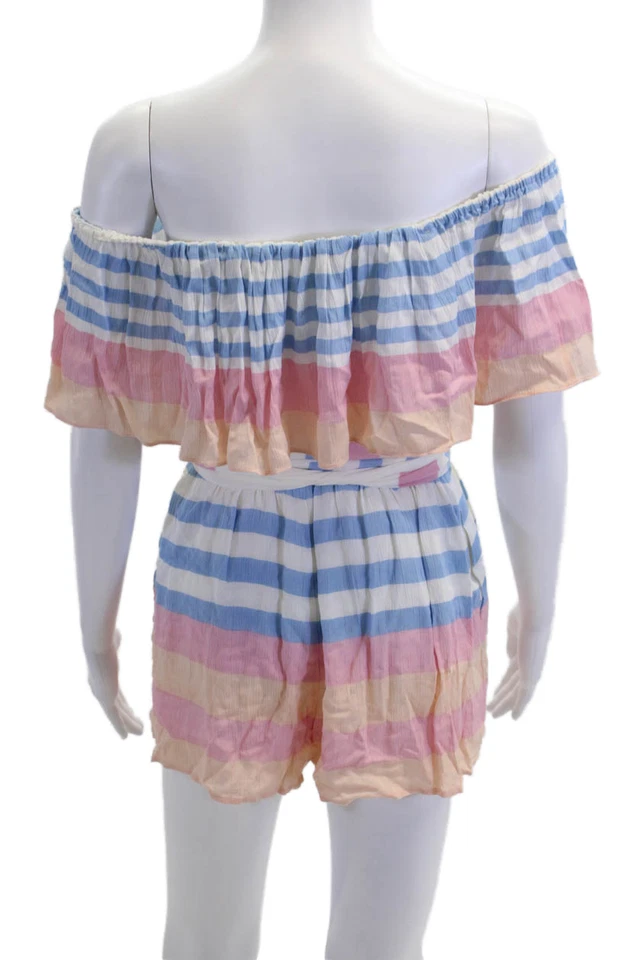 Mara Hoffman Women's Sleeveless Off The Shoulder Ruffle Romper Striped Size XS - Image 3 of 4
