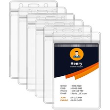 6 Pack ID Badge Holder - Vertical Badge Holder, 2.25 x 3.5 Clear Cards Holder...