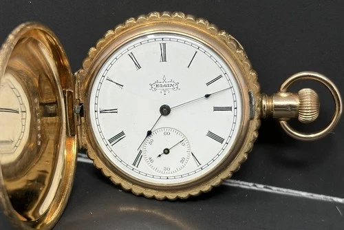 Antique Elgin Pocket Watch 6s 15J Running Double Hunter Engraved Keystone GF
