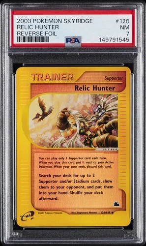 2003 POKEMON SKYRIDGE #120 RELIC HUNTER-REVERSE FOIL PSA 7