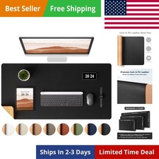 Dual-Sided Desk Pad - 35.4 x 15.7 inches Leather Desk Mat, Natural Cork Desk ...