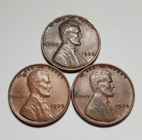 3 X 1939 P LINCOLN WHEAT PENNY 3 COIN SET #P3605