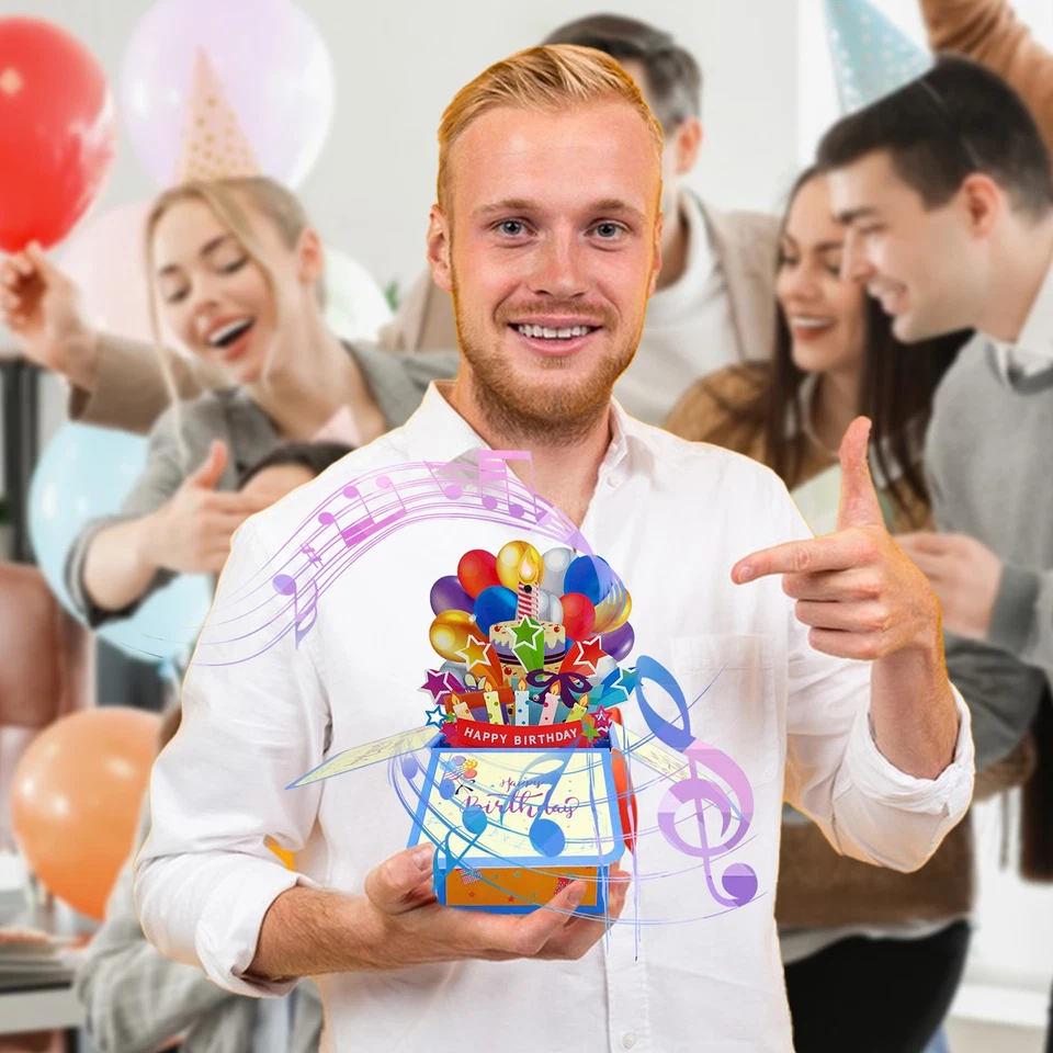 Tarjeta de Cumpleaños Pop Up Tarjeta de Felicitación de Cumpleaños Musical 3D con Vela LED Soplable Foto 4 de 4