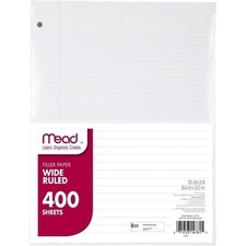Mead Loose Leaf Paper, Wide Ruled Filler Notebook Paper 8" x 10-1/2" 400-Sheet 