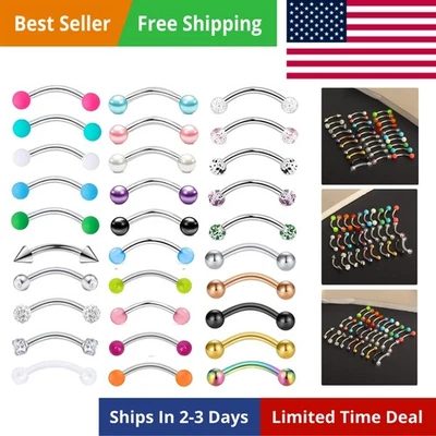 30Pcs 16G Curved Barbell Eyebrow Rings Piercing Surgical Steel Daith Rook Earrin - Image 1 of 4
