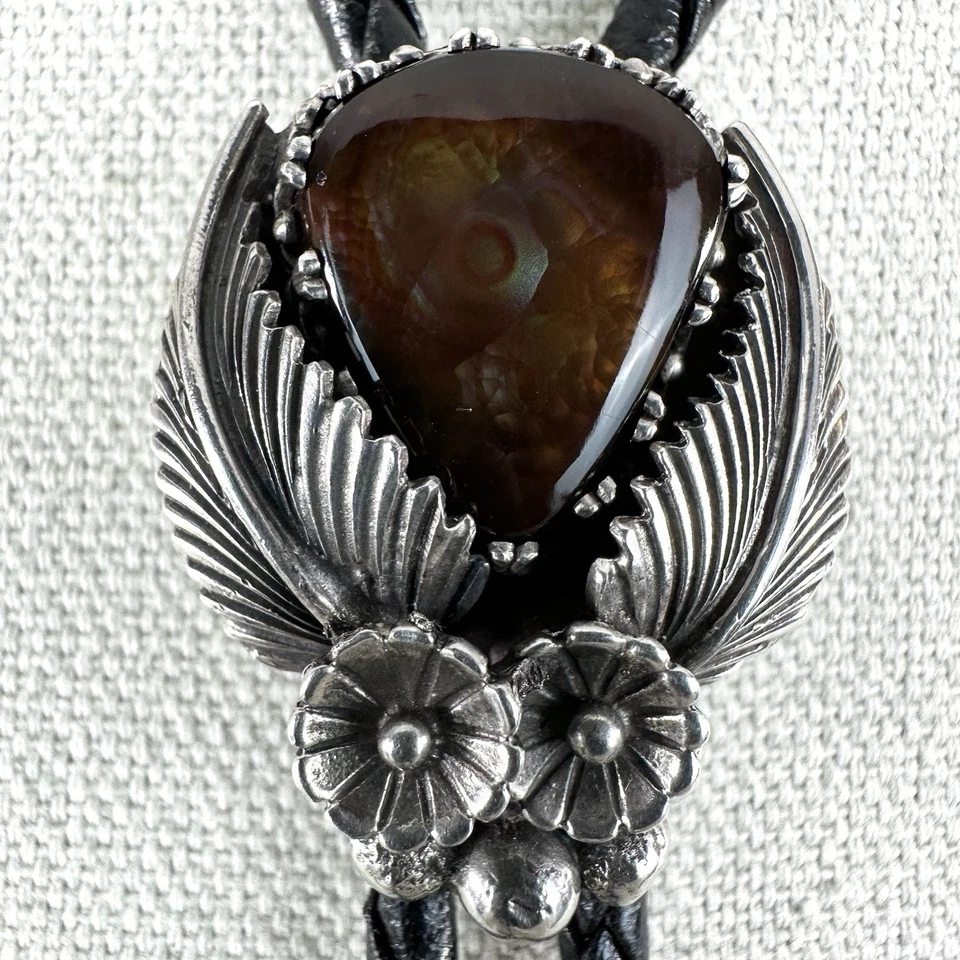 Impresionante corbata bolo vintage de plata esterlina de ágata de fuego del suroeste Foto 4 de 4