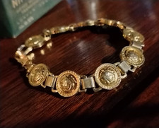 Gianni Versace Medusa Silver Gold Tone Chain Medallion Coin Bracelet 1990s