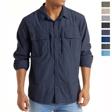 Men's Long Sleeve Sun Protection Outdoor Atheletic Hiking Casual Work Team Shirt