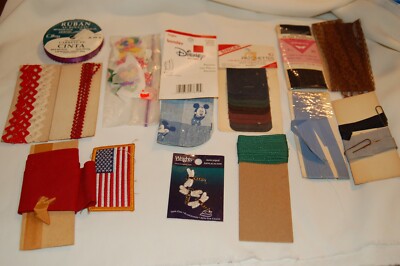 VINTAGE LOT OF SEWING ITEMS RIBBON, TRIM, BINDING, REPAIR PATCHES, FLAG APPLIQUE