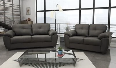 SOFAS AND MORE Carlos 3+2 Seater Sofa Set Black Faux Leather