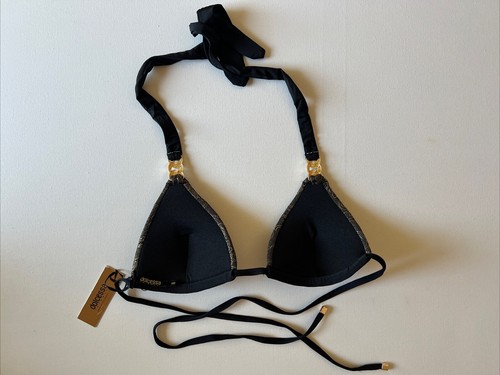 NEW Dolcessa Designer Bikini Top - Black Gold Rhinestone Bling - Picture 5 of 8