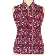 Nivo Activewear Top Magenta Abstract Print 3/4 Zip Sleeveless Shirt  XL NWOT
