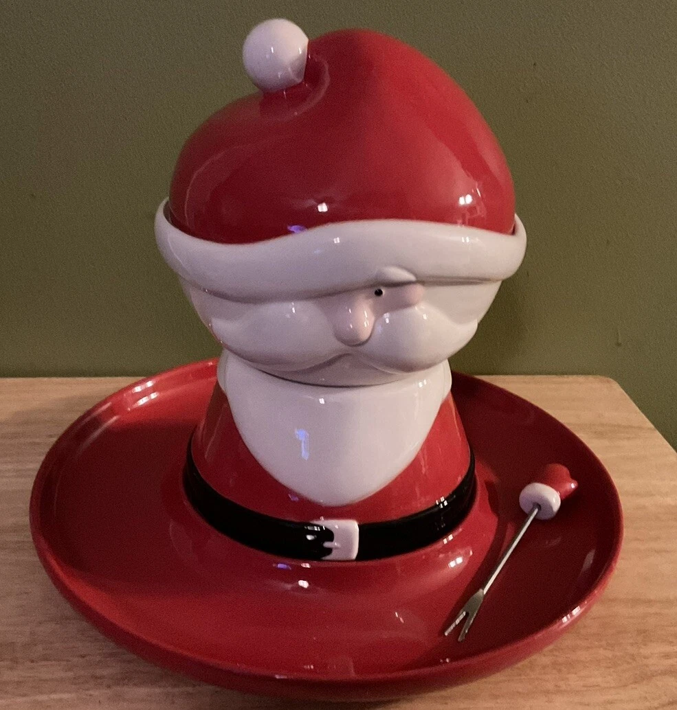 Santa Claus Fondue Set, Ceramic, With Fondue Fork.