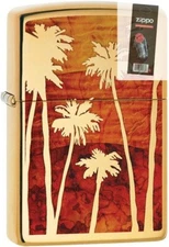 Zippo 52063 Palm Trees and Sunset Fusion Brass  Lighter + FLINT PACK