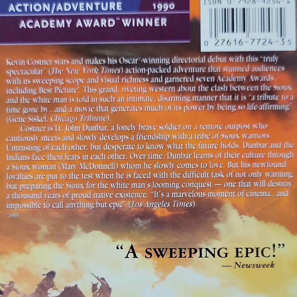 Dances with Wolves (VHS, 1999, Contemporary Classics) Kevin Costner MGM - Image 3 of 4