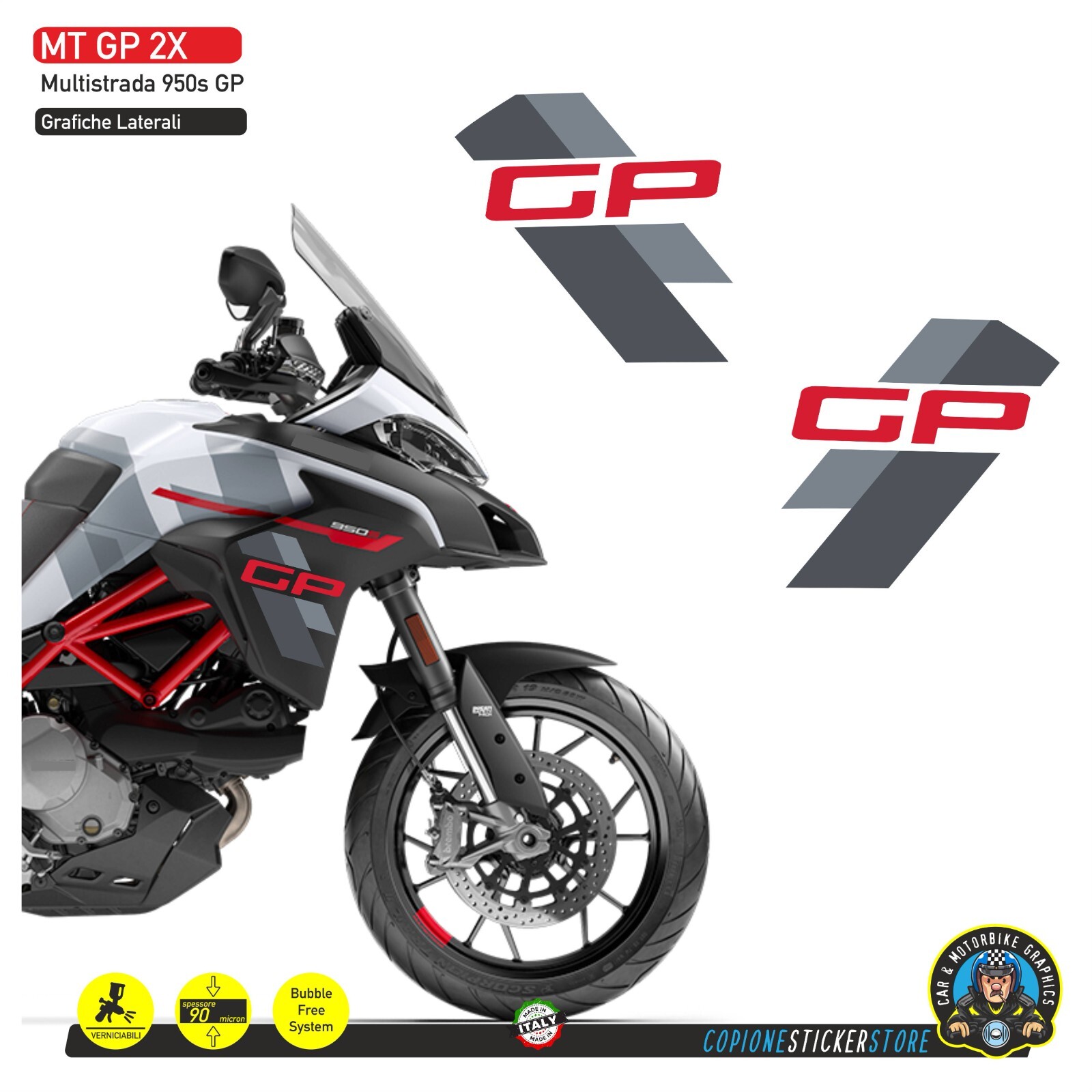 Mit Gp Graphics Side adhesive graphics for DUCATI Multistrada 950S GP WHITE red - MT GP ...