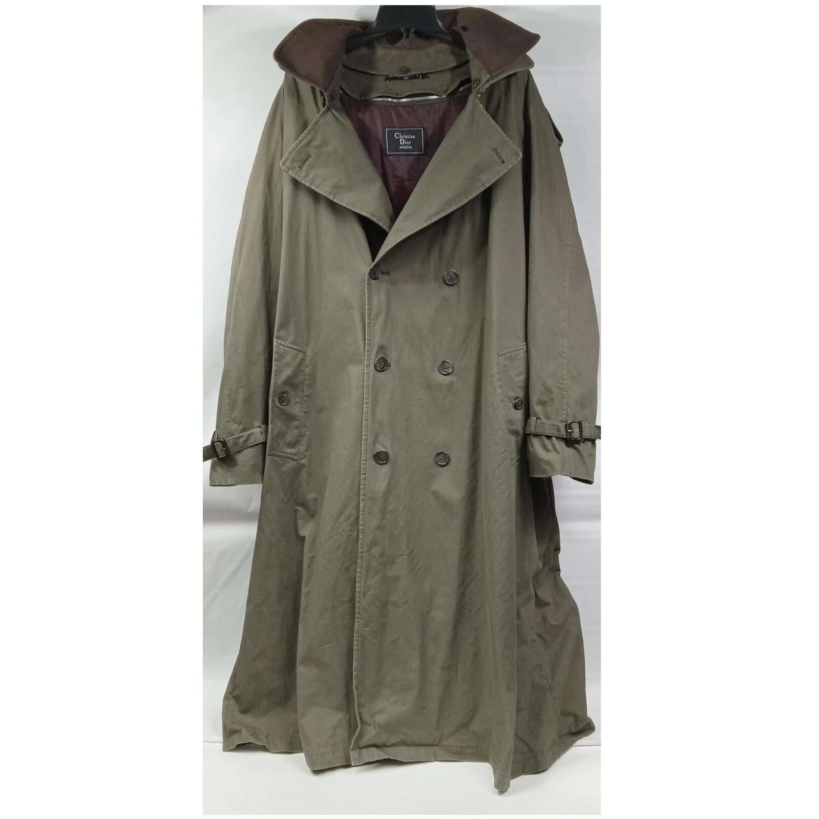 Trench coat Christian Dior Monsieur manches longues vintage 48L vert armée PAS DE CEINTURE