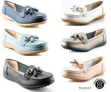 Ladies Womens Action Leather Flat Office Work Slip On Pumps Loafers Shoes Size